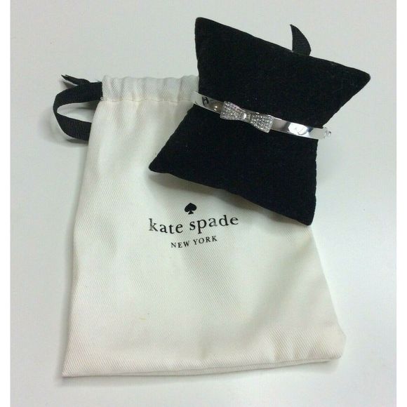 kate spade Jewelry - Kate Spade Silver Bangle Bracelet Pave Bow Hinged